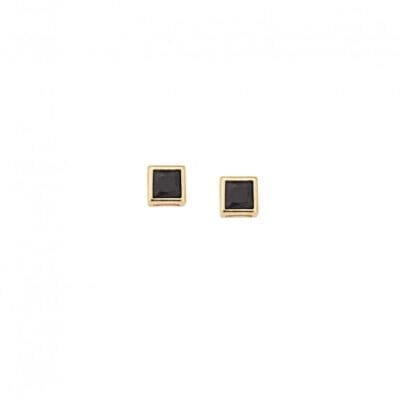 Yellow gold plated silver earrings 925, square with black cubic zirconia