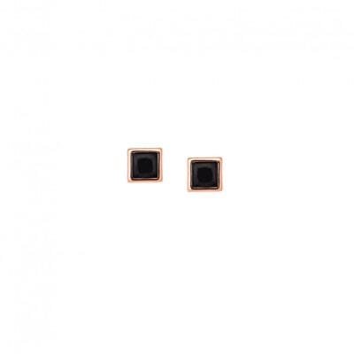 Rose gold plated sterling silver earrings, square with black cubic zirconia