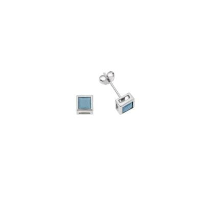 Earrings silver 925, square with turquoise cubic zirconia