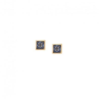 Yellow gold plated silver earrings 925, square with light blue cubic zirconia