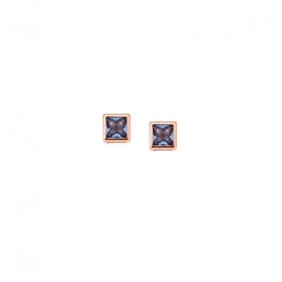 Rose gold plated sterling silver earrings, square with light blue cubic zirconia