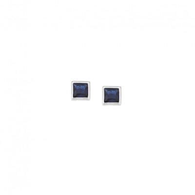 Earrings silver 925, square blue cubic zirconia