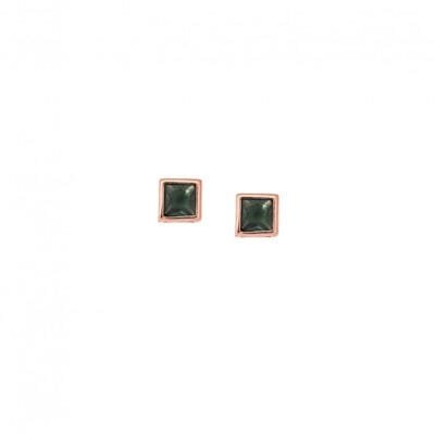 Rose gold plated sterling silver earrings, square with emerald cubic zirconia