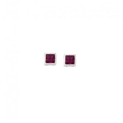 Earrings silver 925, square fuchsia cubic zirconia