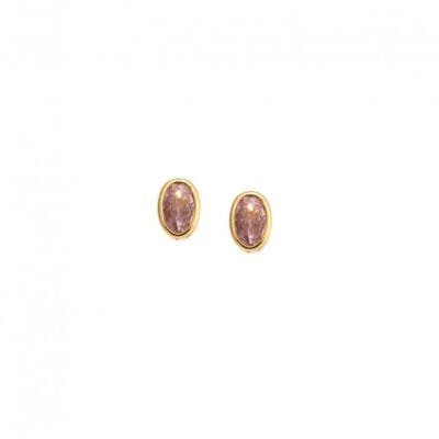 Yellow gold plated silver earrings 925, oval with pink cubic zirconia