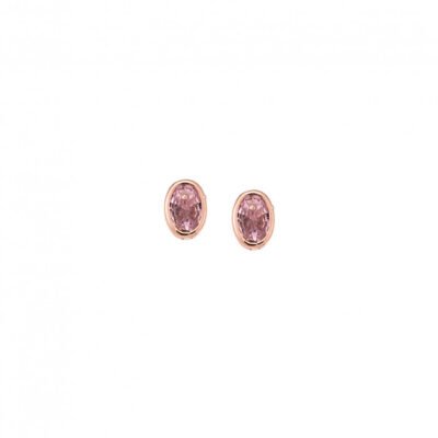 Rose gold plated sterling silver earrings, oval with pink cubic zirconia