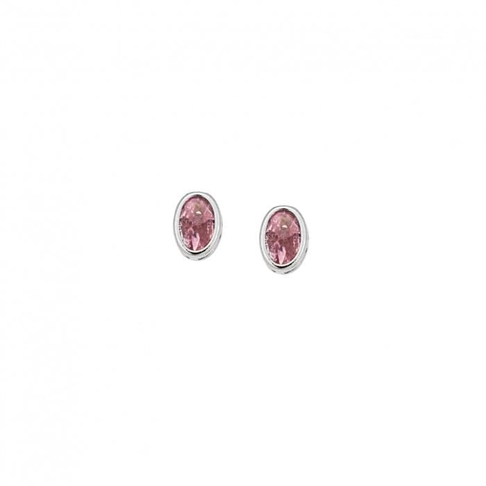 Silver earrings 925, oval with pink cubic zirconia