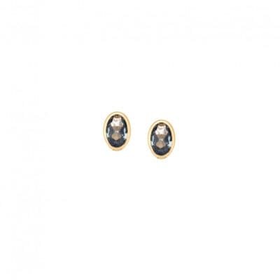 Yellow gold plated sterling silver earrings, oval with aquamarine cubic zirconia