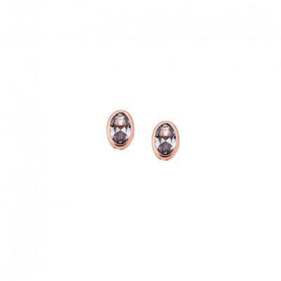 Rose gold plated sterling silver earrings, oval with aquamarine cubic zirconia