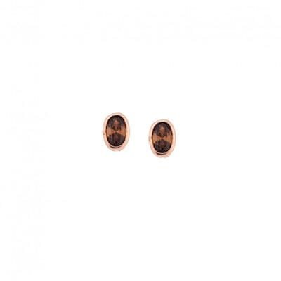 Rose gold plated silver earrings 925, oval with brown cubic zirconia