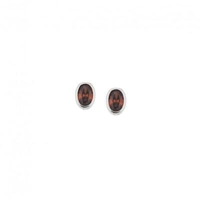 Silver earrings 925, oval with brown cubic zirconia