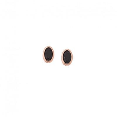 Rose gold plated sterling silver earrings, oval with black cubic zirconia