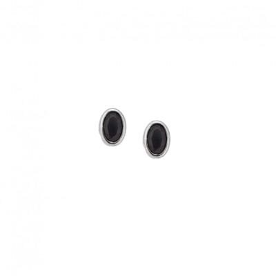Silver earrings 925, oval with black cubic zirconia