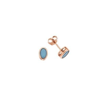 Rose gold plated sterling silver earrings, oval with turquoise cubic zirconia