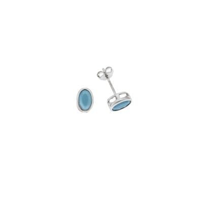 Silver earrings 925, oval with turquoise cubic zirconia