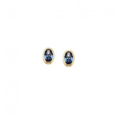 Yellow gold plated sterling silver earrings, oval with light blue cubic zirconia