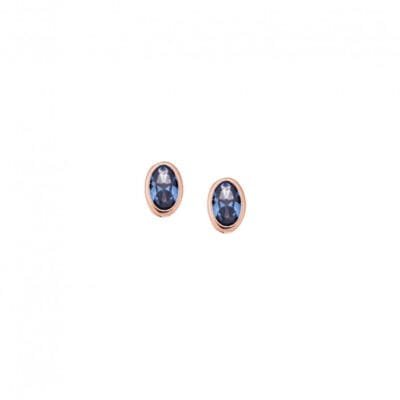 Rose gold plated sterling silver earrings, oval with light blue cubic zirconia