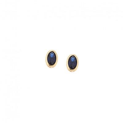 Yellow gold plated silver earrings 925, oval with blue cubic zirconia