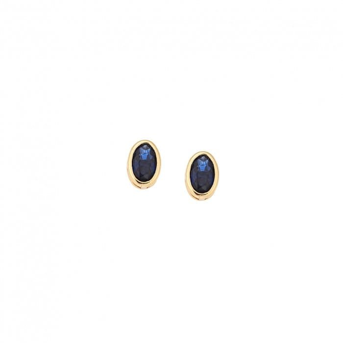 Yellow gold plated silver earrings 925, oval with blue cubic zirconia