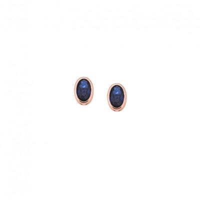 Rose gold plated sterling silver earrings, oval with blue cubic zirconia