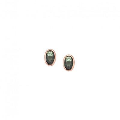Rose gold plated sterling silver earrings, oval with emerald cubic zirconia