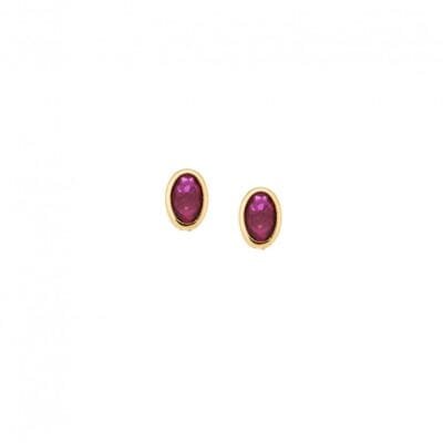 Yellow gold plated sterling silver earrings, oval with fuchsia cubic zirconia