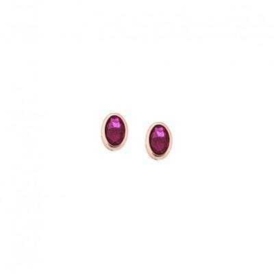 Rose gold plated sterling silver earrings, oval with fuchsia cubic zirconia