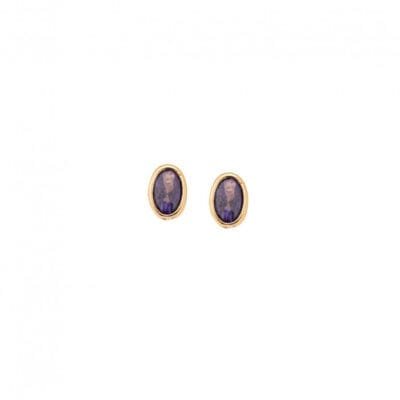 Yellow gold plated silver earrings 925, oval with purple cubic zirconia