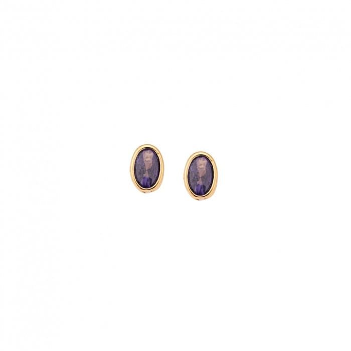 Yellow gold plated silver earrings 925, oval with purple cubic zirconia