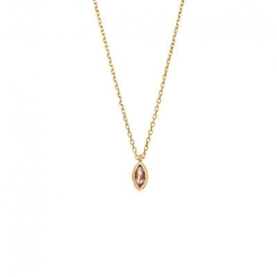 Pendant Silver 925 Gold Plated, leaf with pink cubic zirconia