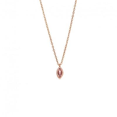 Pendant Silver 925 Rose Gold Plated, leaf with pink cubic zirconia