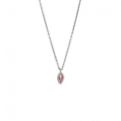 Silver pendant 925, leaf with pink cubic zirconia