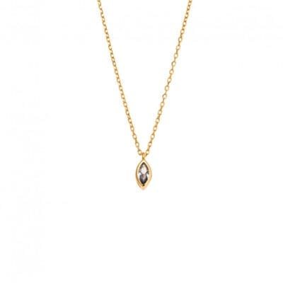 Pendant Silver 925 Gold Plated, leaf with aquamarine cubic zirconia