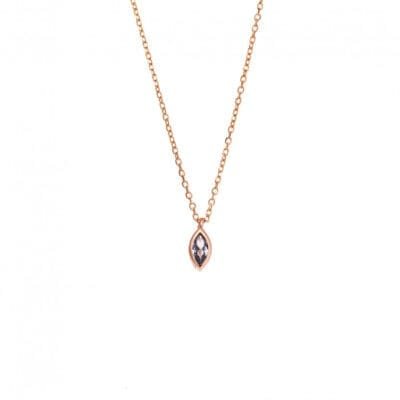Pendant Silver 925 Rose Gold Plated, leaf with aquamarine cubic zirconia