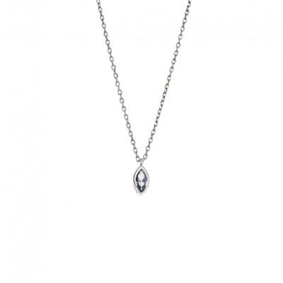 Silver pendant 925, leaf with aquamarine cubic zirconia