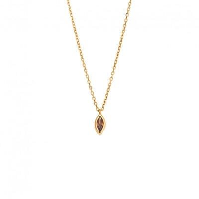 Pendant Silver 925 Gold Plated, leaf with brown cubic zirconia