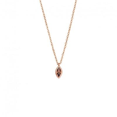 Pendant Silver 925 Rose Gold Plated, leaf with brown cubic zirconia