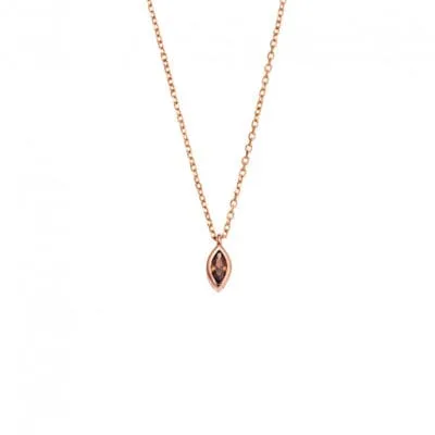 Pendant Silver 925 Rose Gold Plated, leaf with brown cubic zirconia