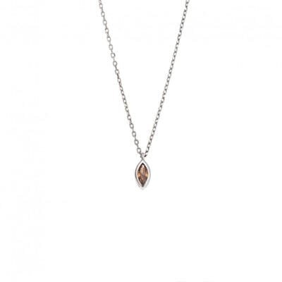 Silver pendant 925, leaf with brown cubic zirconia