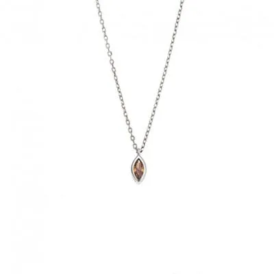 Silver pendant 925, leaf with brown cubic zirconia