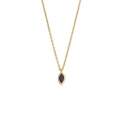 Pendant Silver 925 Gold Plated, leaf with black cubic zirconia