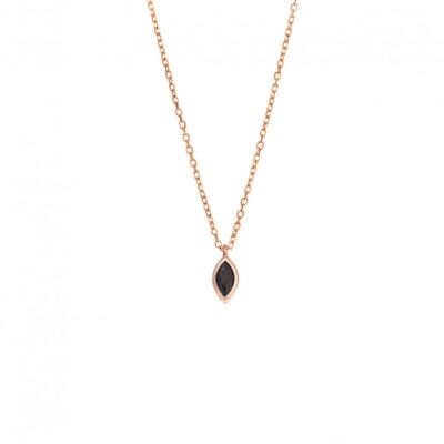 Pendant Silver 925 Rose Gold Plated, leaf with black cubic zirconia
