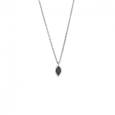 Silver pendant 925, leaf with black cubic zirconia