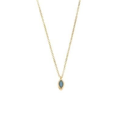 Pendant Silver 925 Gold Plated, leaf with turquoise cubic zirconia