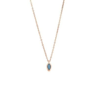 Pendant Silver 925 Rose Gold Plated, leaf with turquoise cubic zirconia