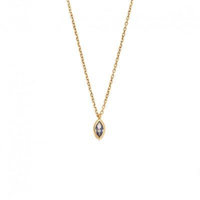 Pendant Silver 925 Gold Plated, leaf with light blue cubic zirconia