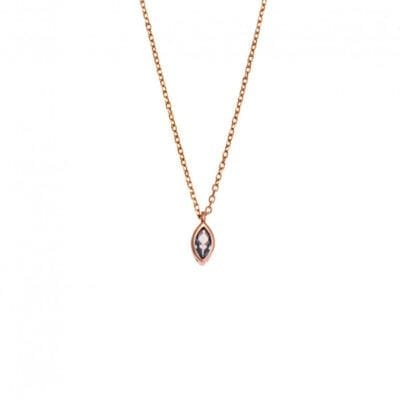 Pendant Silver 925 Rose Gold Plated, leaf with light blue cubic zirconia