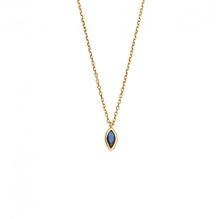 Pendant Silver 925 Gold Plated, leaf with blue cubic zirconia