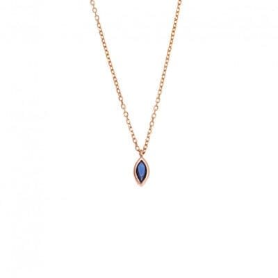 Pendant Silver 925 Rose Gold Plated, leaf with blue cubic zirconia