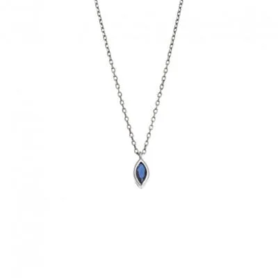 Silver pendant 925, leaf with blue cubic zirconia